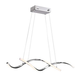 Moooni 35" LED Wave Chandelier, Dimmable Silver Pendant Light with Remote Control for Dining Room