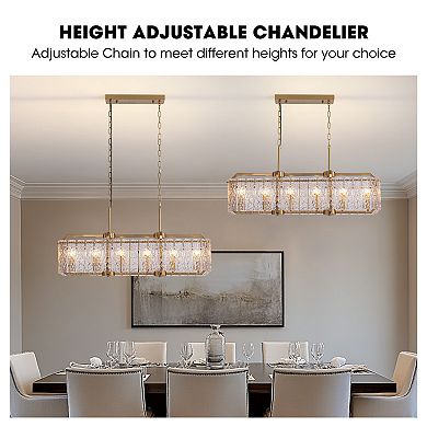 Moooni 39" Rectangular Water Ripple Glass Chandeliers for Dining Room