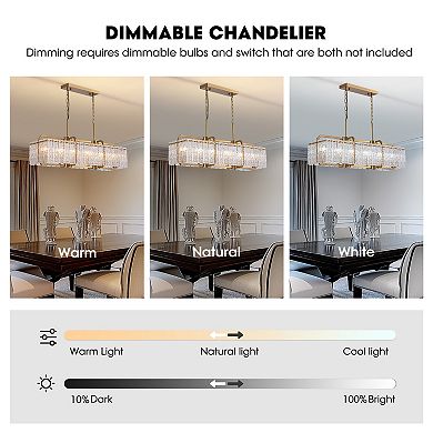 Moooni 39" Rectangular Water Ripple Glass Chandeliers for Dining Room
