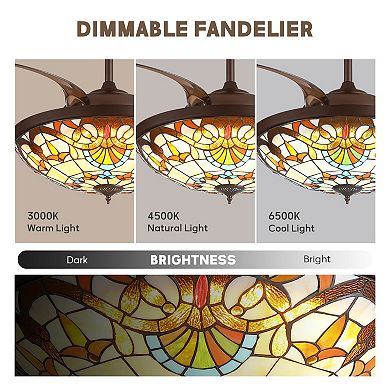 Moooni 52 in Coffee Tiffany Baroque Invisible Ceiling LED Fan Light with Dimming&Reversible