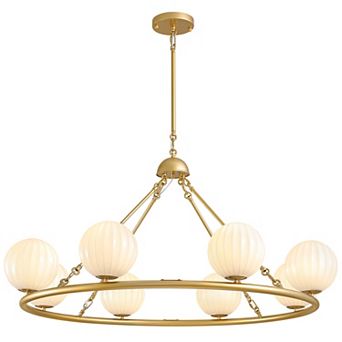 Moooni 47 in Golden Beige Striped Glass Ball Molecular Pendant Light with Dimmable (No Bulb)