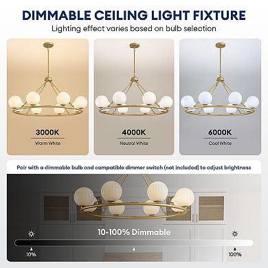 Moooni 47 in Golden Beige Striped Glass Ball Molecular Pendant Light with Dimmable (No Bulb)