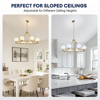 Moooni 47 in Golden Beige Striped Glass Ball Molecular Pendant Light with Dimmable (No Bulb)