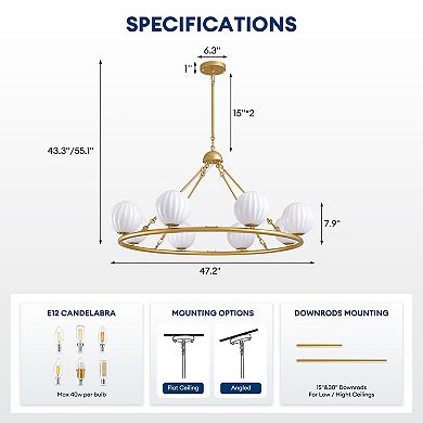 Moooni 47 in Golden Beige Striped Glass Ball Molecular Pendant Light with Dimmable (No Bulb)