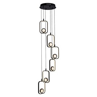 Moooni 6-Light LED Crystal Staircase Chandelier, Black Adjustable High Ceiling Light Fixture