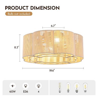 Moooni 20" Flower Shape Gold Woven Flush Mount Ceiling Fan Light with Remote