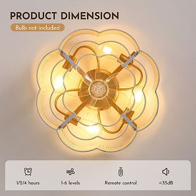 Moooni 20" Flower Shape Gold Woven Flush Mount Ceiling Fan Light with Remote