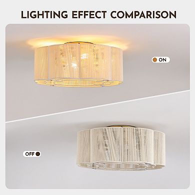 Moooni 20" Flower Shape Gold Woven Flush Mount Ceiling Fan Light with Remote