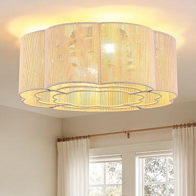 Moooni 20" Flower Shape Gold Woven Flush Mount Ceiling Fan Light with Remote