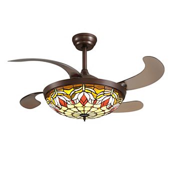 Moooni 42" Smart Tiffany Stained Glass Retractable Ceiling Fan with Dimmable LED