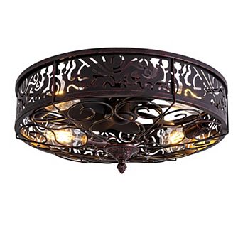 Moooni 20" Vintage Caged Flush Mount Ceiling Fan with Light&Remote