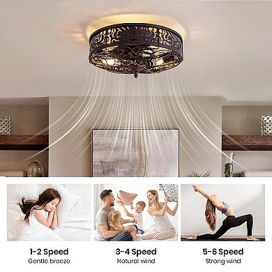 Moooni 20" Vintage Caged Flush Mount Ceiling Fan with Light&Remote