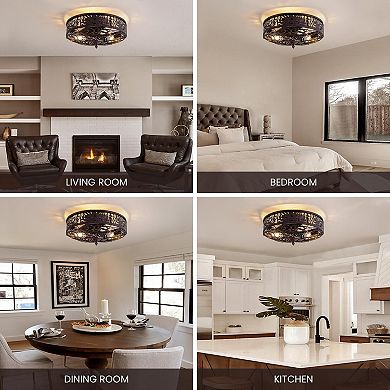 Moooni 20" Vintage Caged Flush Mount Ceiling Fan with Light&Remote