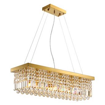 Moooni 8-Light Gold Rectangular Raindrop Crystal Chandelier Adjustable Height for Dining Room