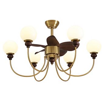Moooni 36 in Nickel Wood-Grain Ceiling Fan Light with Off-White Glass Shade, Timer(No Bulbs)