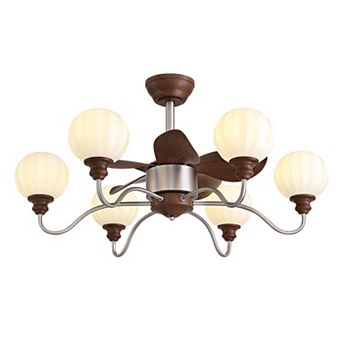 Moooni 36 in Nickel Wood-Grain Ceiling Fan Light with Off-White Glass Shade, Timer(No Bulbs)