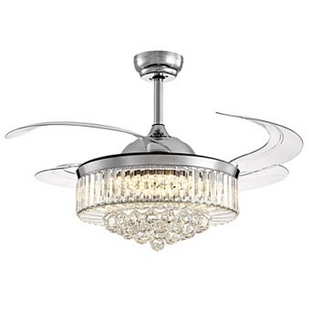 Moooni 52" Smart Chrome Crystal Retractable Fandelier Ceiling Fan with LED Light