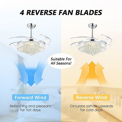 Moooni 52" Smart Chrome Crystal Retractable Fandelier Ceiling Fan with LED Light