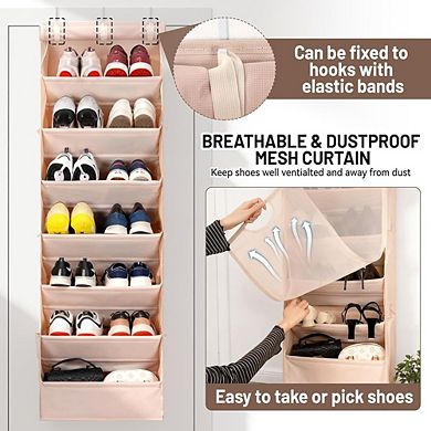 Over Door Hanging Shoe Organizer with Dustproof Mesh and 6 Side Pockets
