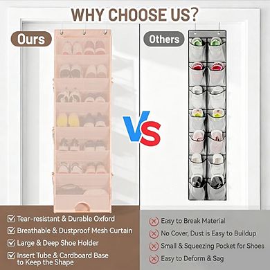 Over Door Hanging Shoe Organizer with Dustproof Mesh and 6 Side Pockets