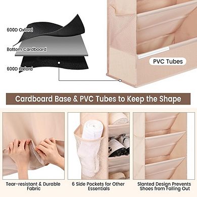 Over Door Hanging Shoe Organizer with Dustproof Mesh and 6 Side Pockets