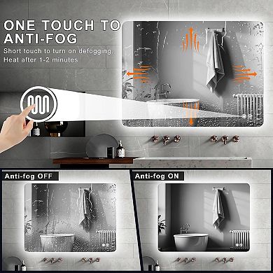 Moooni Modern Backlit LED Bathroom Mirror, 24" x 36" with Anti-Fog, 3 Color Modes & Memory Function