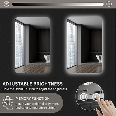 Moooni Modern Backlit LED Bathroom Mirror, 24" x 36" with Anti-Fog, 3 Color Modes & Memory Function