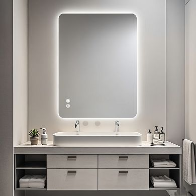 Moooni Modern Backlit LED Bathroom Mirror, 24" x 36" with Anti-Fog, 3 Color Modes & Memory Function