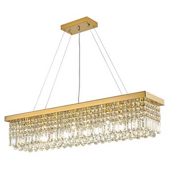 Moooni 10-Light Gold Rectangular Raindrop Crystal Chandelier Adjustable Height for Dining Room