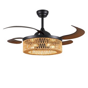 Moooni 48"Boho Woven Cage Bladeless Chandelier Ceiling Fan with Remote
