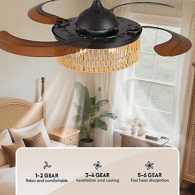 Moooni 48"Boho Woven Cage Bladeless Chandelier Ceiling Fan with Remote