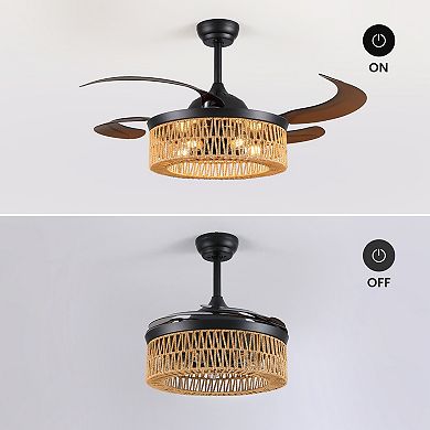 Moooni 48"Boho Woven Cage Bladeless Chandelier Ceiling Fan with Remote