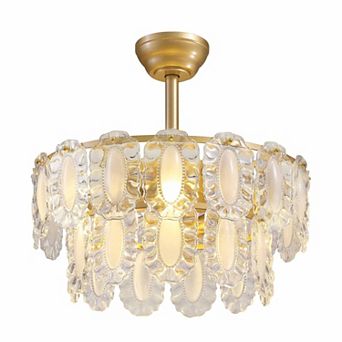 Moooni 20" Mid-Century Gold Glass Caged Chandelier Ceiling Fan with Light&Remote Control
