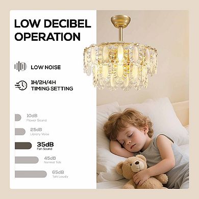 Moooni 20" Mid-Century Gold Glass Caged Chandelier Ceiling Fan with Light&Remote Control