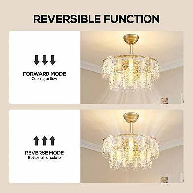 Moooni 20" Mid-Century Gold Glass Caged Chandelier Ceiling Fan with Light&Remote Control