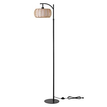 Moooni 66" Black Rattan Fabric Double Shade Floor Lamp with Pedal Switch