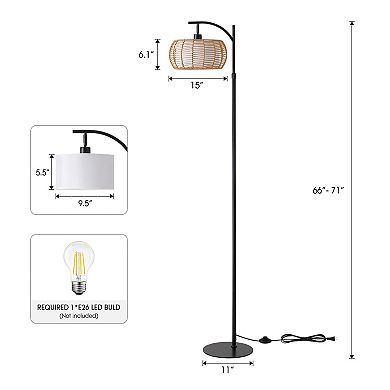 Moooni 66" Black Rattan Fabric Double Shade Floor Lamp with Pedal Switch