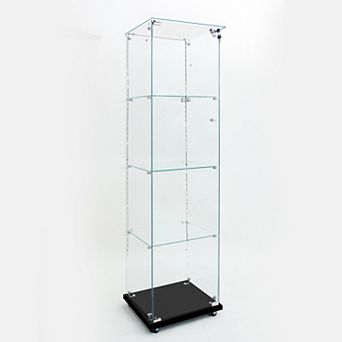 Moooni 65 in Black Glass Display Cabinet with Bluetooth LED Lighting for the Living Room or Study