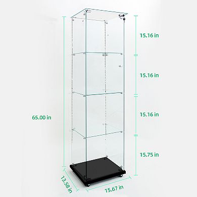 Moooni 65in Black Glass Display Cabinet with Bluetooth LED Lighting for the Living Room or Study