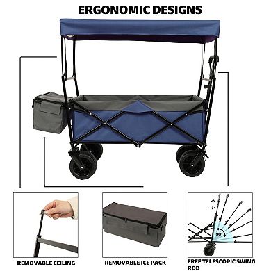 480Lbs Collapsible Wagon with Mosquito Net & Canopy, 7" All-Terrain Wheels for Camping, Shopping