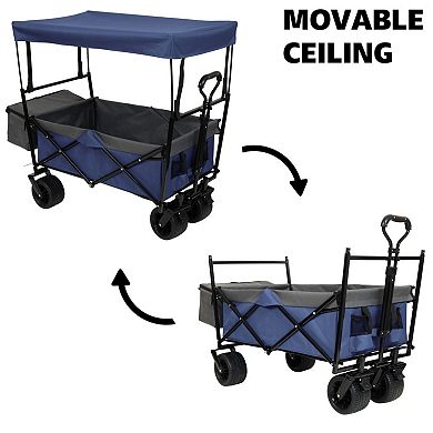 480Lbs Collapsible Wagon with Mosquito Net & Canopy, 7" All-Terrain Wheels for Camping, Shopping