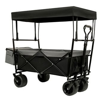 480Lbs Collapsible Wagon with Mosquito Net & Canopy, 7" All-Terrain Wheels for Camping, Shopping
