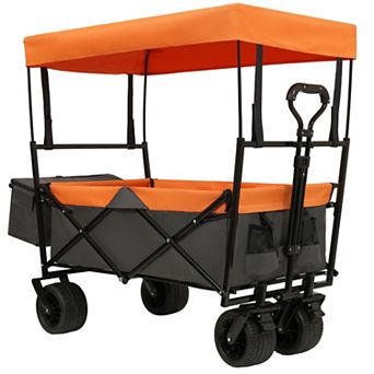 480Lbs Collapsible Wagon with Mosquito Net & Canopy, 7" All-Terrain Wheels for Camping, Shopping