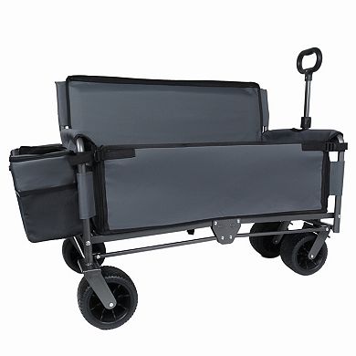 3-in-1 Folding Wagon Cart with Bench Seat, 500lbs Heavy-Duty, All-Terrain Wheels for Camping Beach