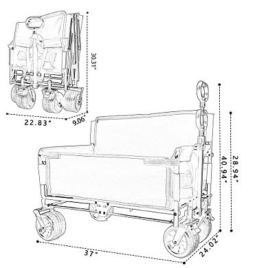3-in-1 Folding Wagon Cart with Bench Seat, 500lbs Heavy-Duty, All-Terrain Wheels for Camping Beach