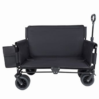 3-in-1 Folding Wagon Cart with Bench Seat, 500lbs Heavy-Duty, All-Terrain Wheels for Camping Beach