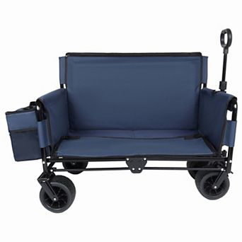 3-in-1 Folding Wagon Cart with Bench Seat, 500lbs Heavy-Duty, All-Terrain Wheels for Camping Beach