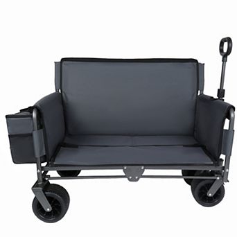 3-in-1 Folding Wagon Cart with Bench Seat, 500lbs Heavy-Duty, All-Terrain Wheels for Camping Beach