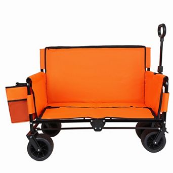 3-in-1 Folding Wagon Cart with Bench Seat, 500lbs Heavy-Duty, All-Terrain Wheels for Camping Beach