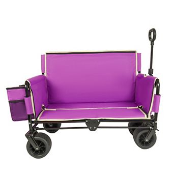 3-in-1 Folding Wagon Cart with Bench Seat, 500lbs Heavy-Duty, All-Terrain Wheels for Camping Beach